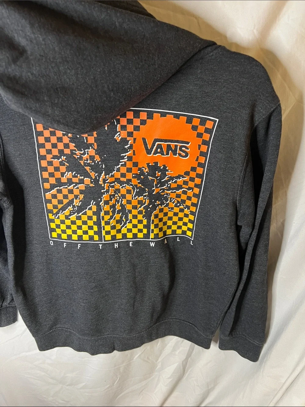 Vans Off The Wall Charcoal Gray Hoodie with Orange Checker Chest Patch